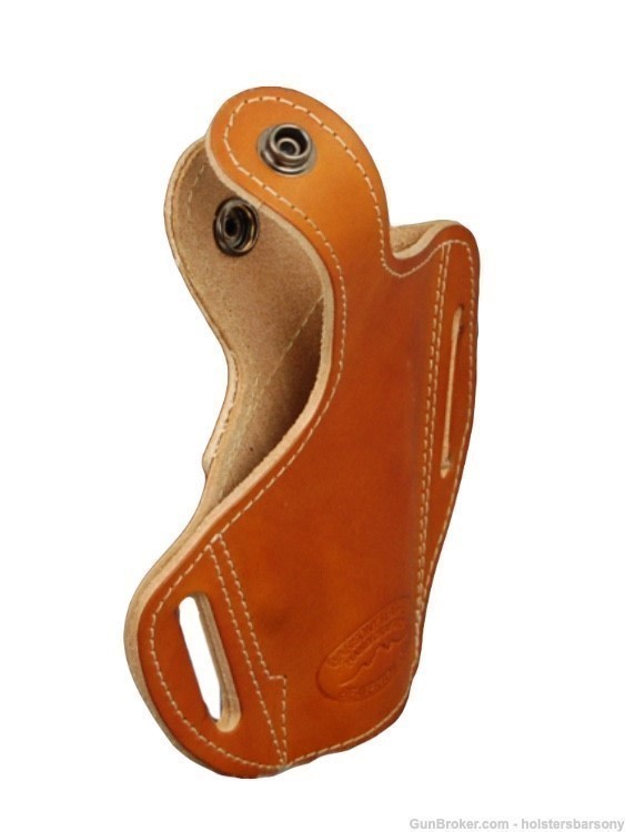 Barsony Saddle Tan Leather Pancake Holster Kimber Micro, Colt Mustang right-img-4