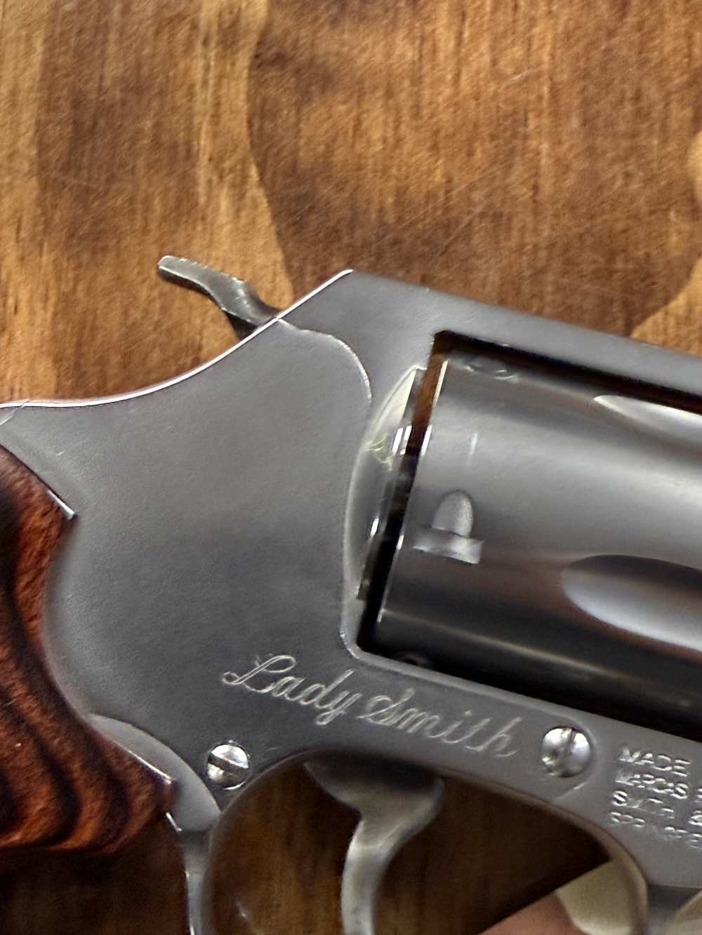 Preowned Smith & Wesson 60 LS Ladysmith Stainless Steel revolver wood grips-img-8