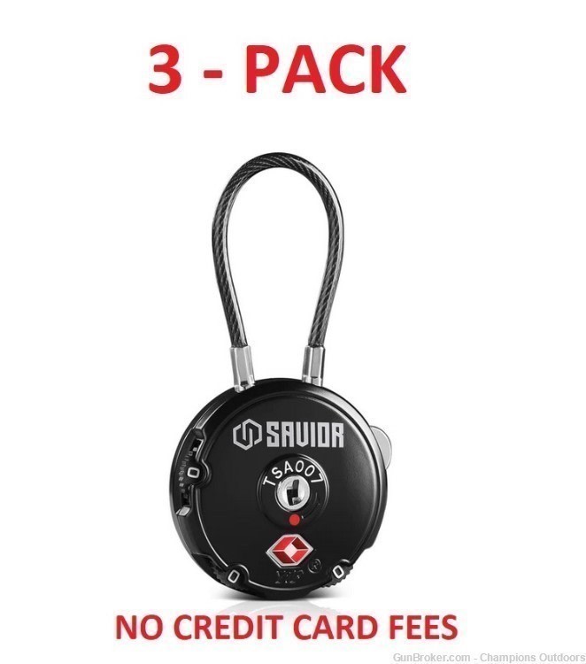 3 Pack SAVIOR EQUIPMENT 3-Digit Cable Lock - Black-img-0