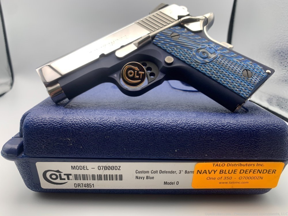 Ultra Rare COLT 1911 Defender 45 ACP Bright Polished BST Navy Talo 1of 350 -img-1