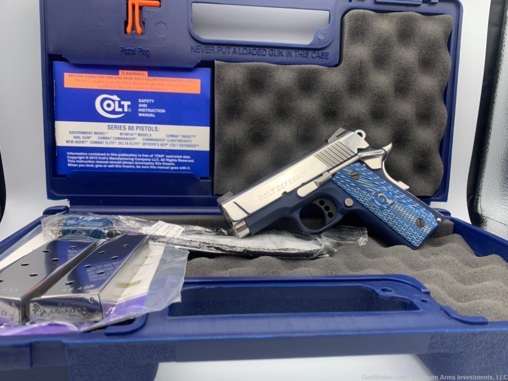 Ultra Rare COLT 1911 Defender 45 ACP Bright Polished BST Navy Talo 1of 350 -img-0