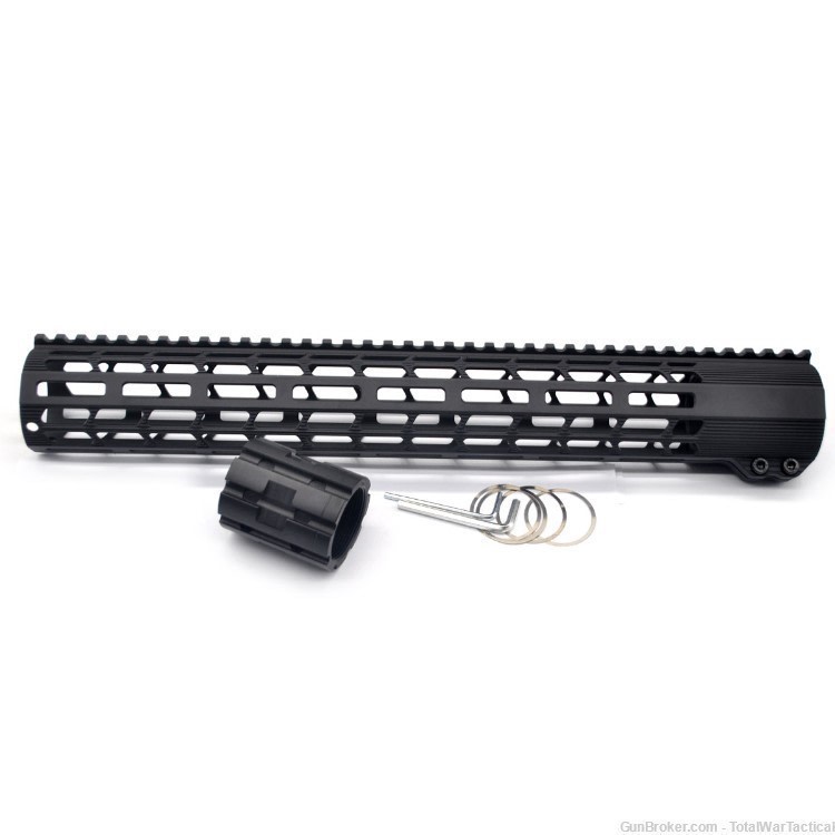 15" AR10 Clamp LOW Profile MLOK Free Float Handguard Rail DUAL Threaded Nut-img-0