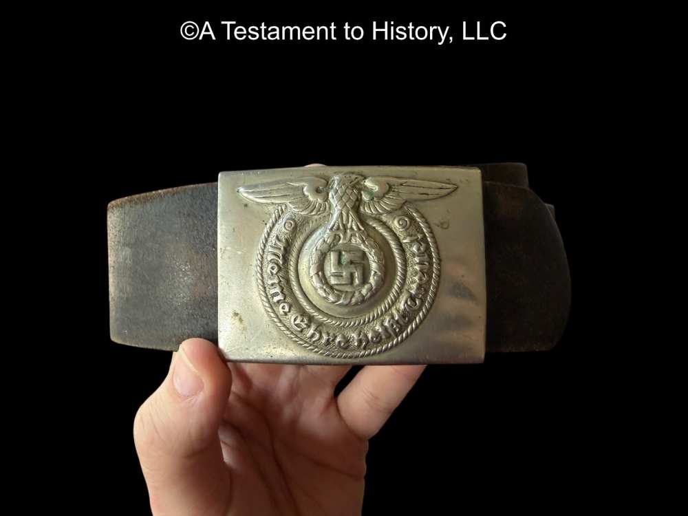 WWII GERMAN- NICKEL SS BUCKLE- EARLY OVERHOFF & CIE- ORIGINAL WW2 RARE-img-0