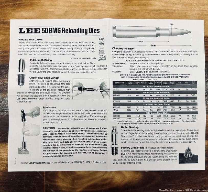 LEE precision .50 BMG Reloading Dies 1 1/4-12 Thread-img-5