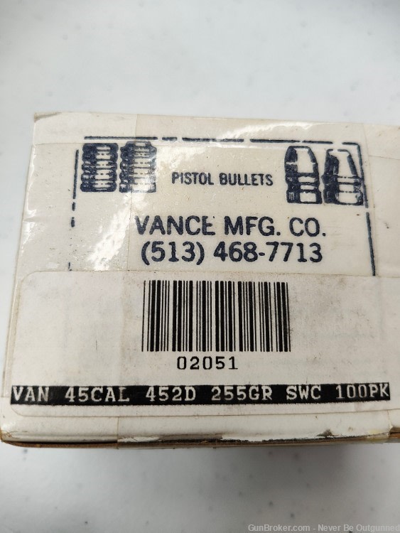 Vance Bullet 45 Caliber .452 255 gr SWC 100 count-img-0