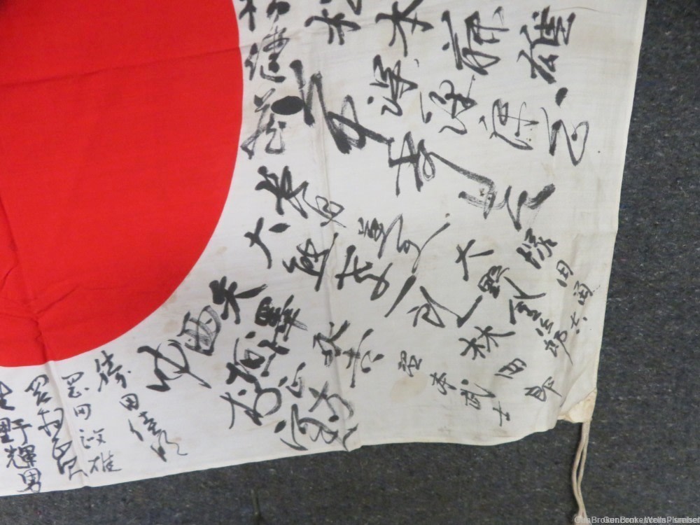 JAPANESE WWII HINOMARU MEATBALL SIGNED FLAG WITH KANJI CHARACTERS PRE-1945-img-5