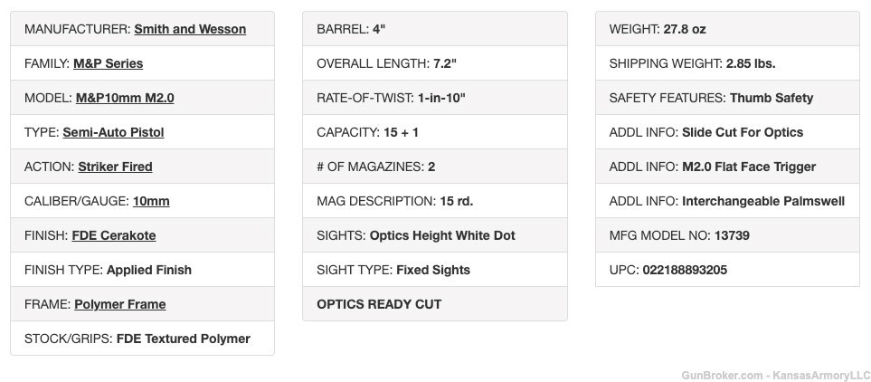 Smith & Wesson M&P M2.0 4" Barrel SKU: 13739 10MM Optics Ready FDE-img-13