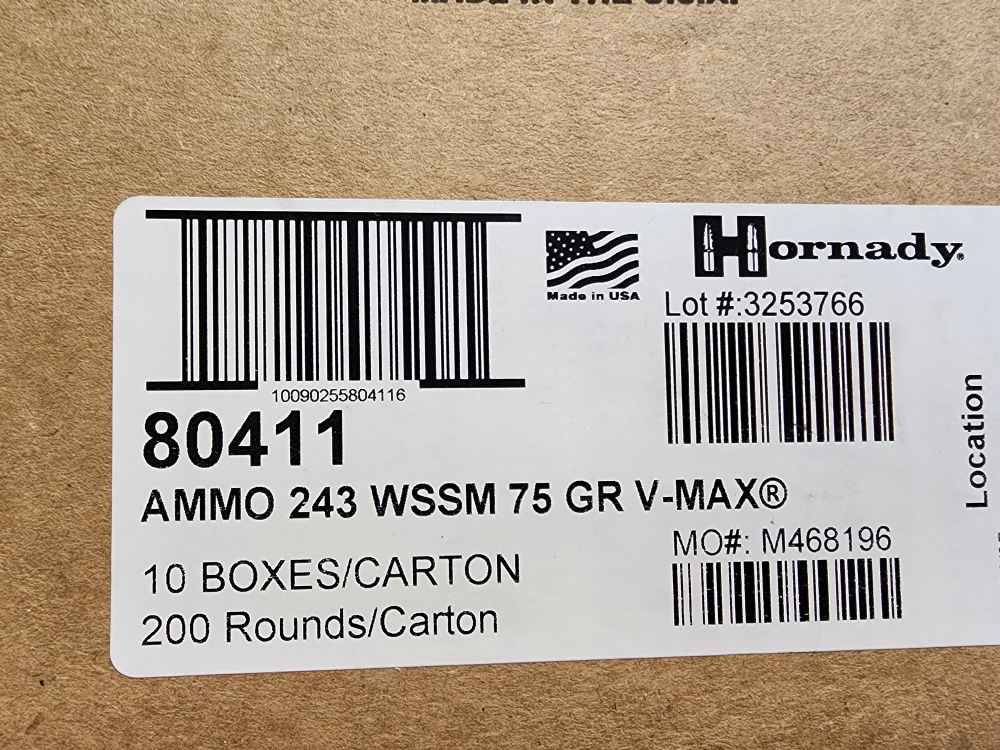 200 RD HORNADY SUPERFORMANCE 243 WSSM 75 GRAIN V-MAX WIN SUPER SHORT MAGNUM-img-1