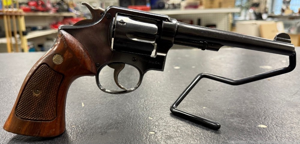 Smith & Wesson Model 10 – 6” Barrel – Blued – Wood Grips – Classic Revolver-img-0