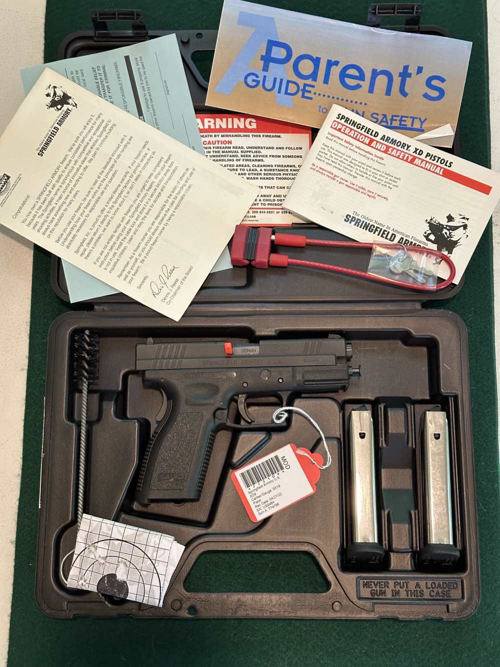 Superb Springfield Armory XD9, full kit w/2 mags, case, papers, etc.-img-0