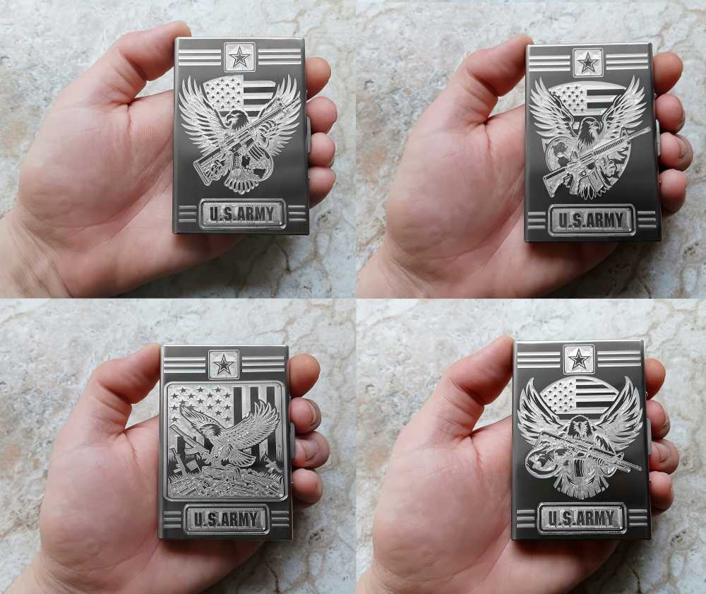 Card Holder Wallet RFID US Army Eagle Flag Gift St Steel Case Floral Mono-img-0