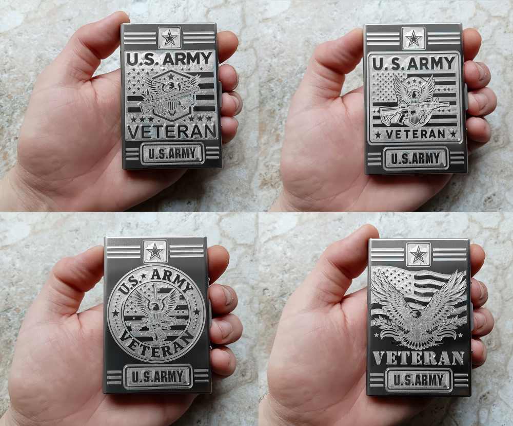 Card Holder Wallet RFID US Veteran Army Gift St Steel Case Floral Monogram-img-0