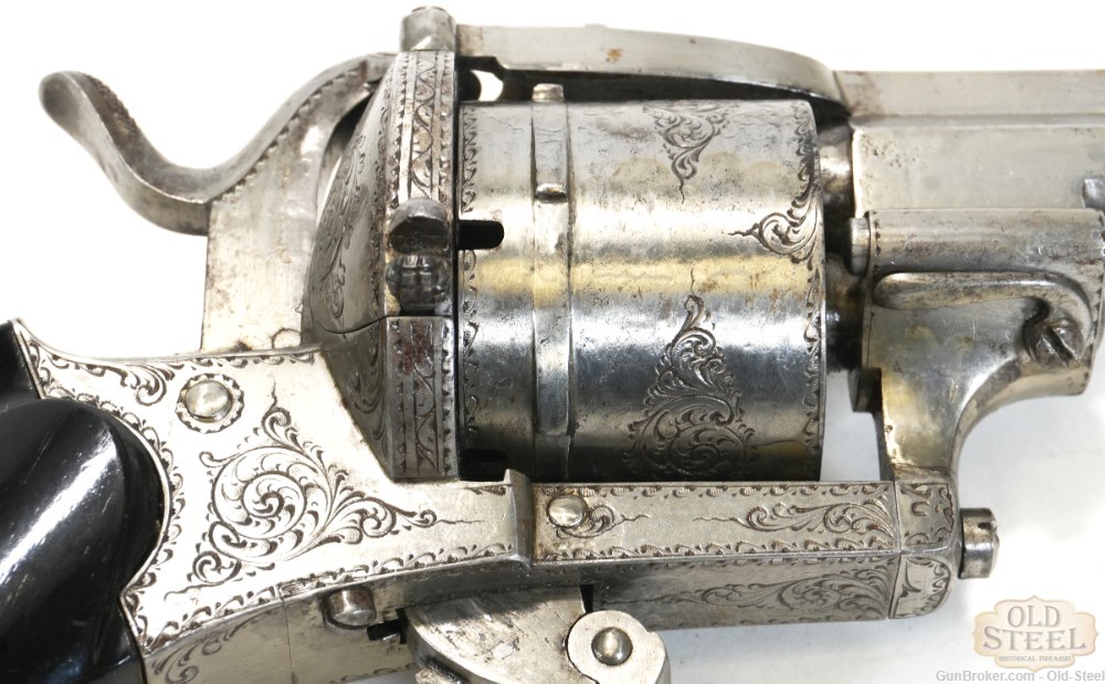 Faure Le Page 9mm Pinfire 6-Shot Revolver Folding Trigger Engraved Antique-img-3