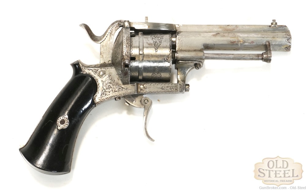 Faure Le Page 9mm Pinfire 6-Shot Revolver Folding Trigger Engraved Antique-img-0