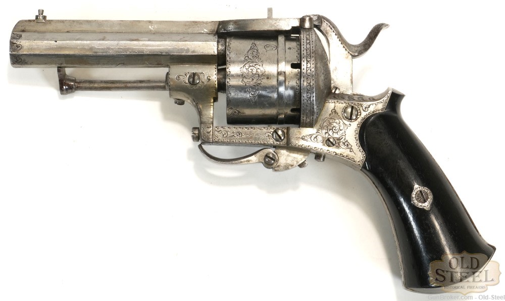 Faure Le Page 9mm Pinfire 6-Shot Revolver Folding Trigger Engraved Antique-img-6