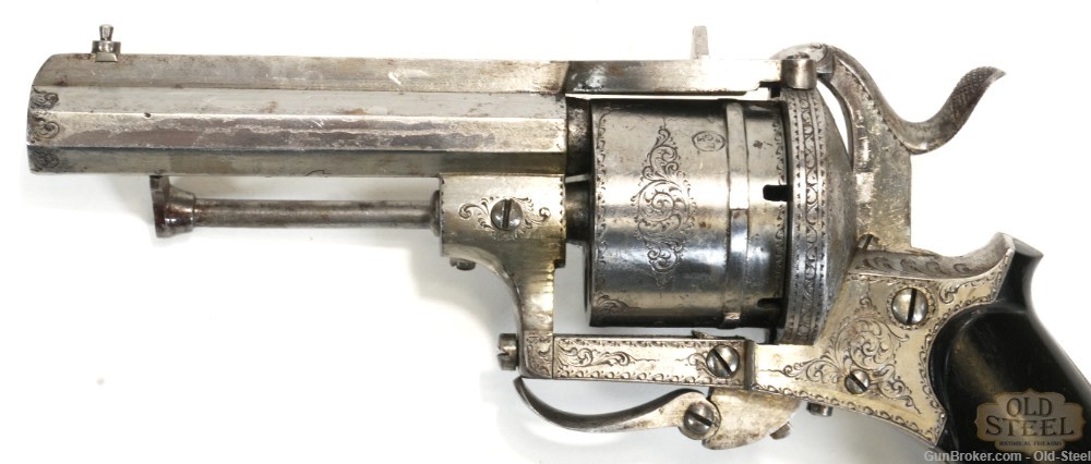 Faure Le Page 9mm Pinfire 6-Shot Revolver Folding Trigger Engraved Antique-img-4