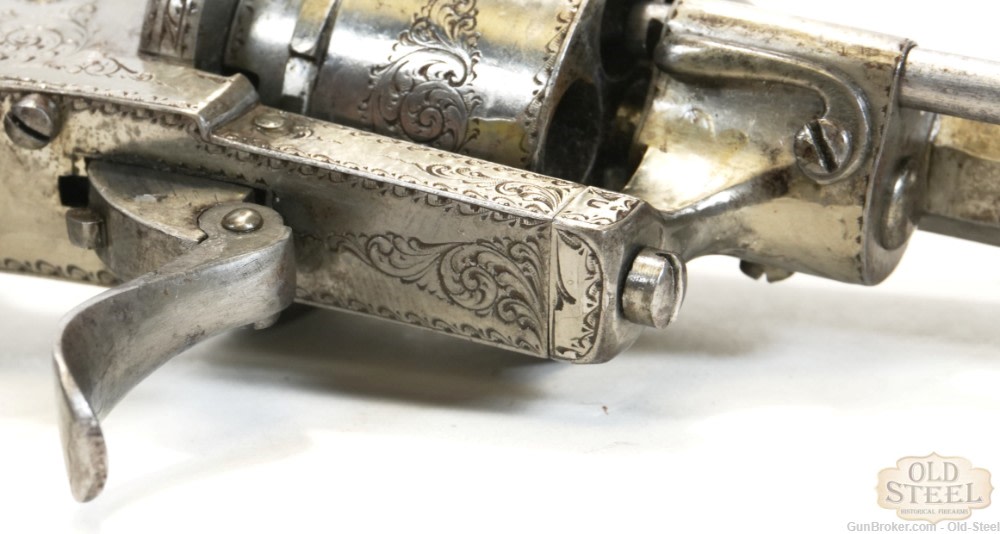 Faure Le Page 9mm Pinfire 6-Shot Revolver Folding Trigger Engraved Antique-img-12
