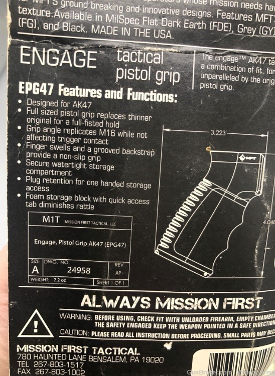 Mission First Tactical AK47 Engage Tactical Pistol Grip EPG47 Black Color-img-5