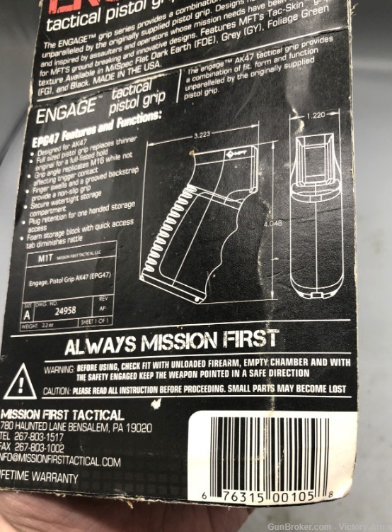 Mission First Tactical AK47 Engage Tactical Pistol Grip EPG47 Black Color-img-4