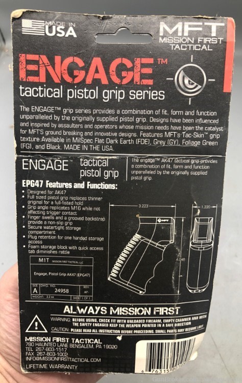 Mission First Tactical AK47 Engage Tactical Pistol Grip EPG47 Black Color-img-3