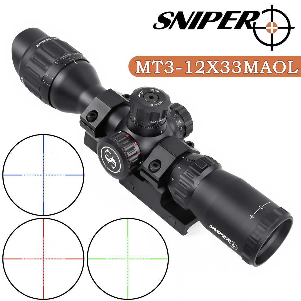 SNIPER 3-12x33 Compact Riflescope Mil-Dot RGB Front AO /w Picatinny Rings-img-1