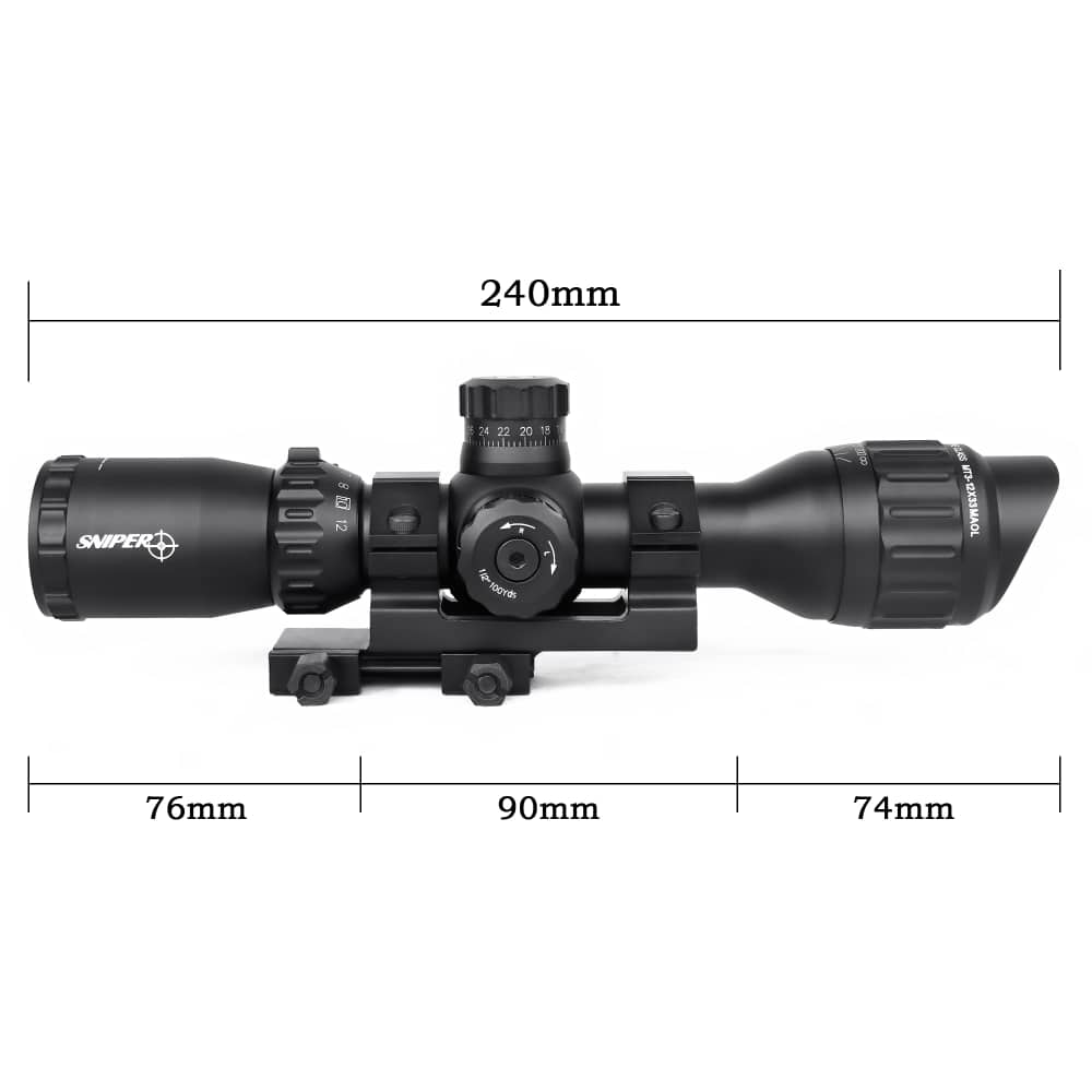 SNIPER 3-12x33 Compact Riflescope Mil-Dot RGB Front AO /w Picatinny Rings-img-4