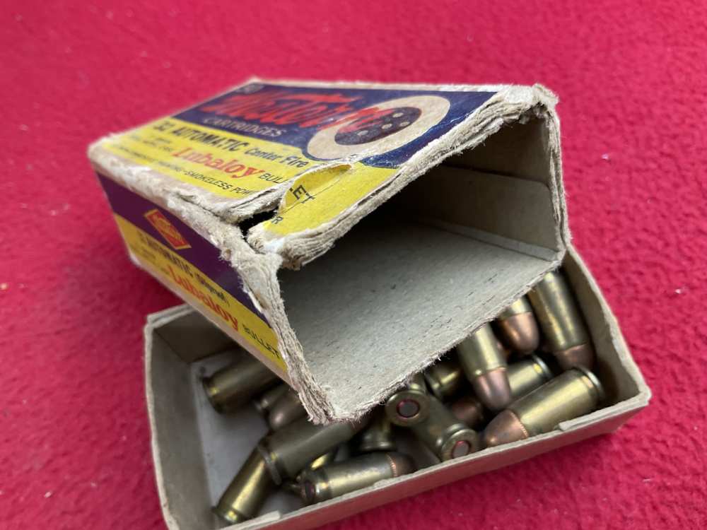 Vintage Western 32 auto ammo part full box 32acp pistol ammunition olin-img-4