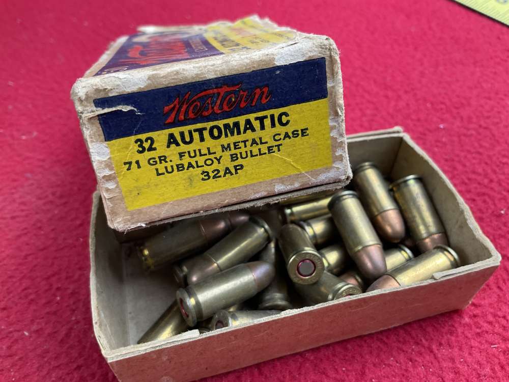 Vintage Western 32 auto ammo part full box 32acp pistol ammunition olin-img-3