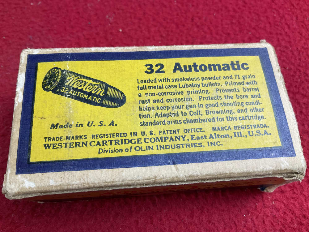 Vintage Western 32 auto ammo part full box 32acp pistol ammunition olin-img-5