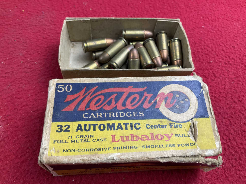 Vintage Western 32 auto ammo part full box 32acp pistol ammunition olin-img-0