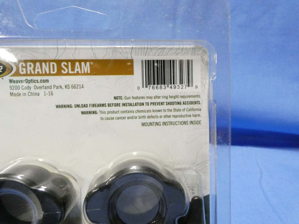 1-Set Weaver Grand Slam 1" Extra High-Matte Black Lever-lok rings #49327-img-3