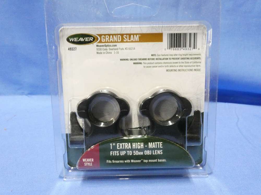1-Set Weaver Grand Slam 1" Extra High-Matte Black Lever-lok rings #49327-img-1