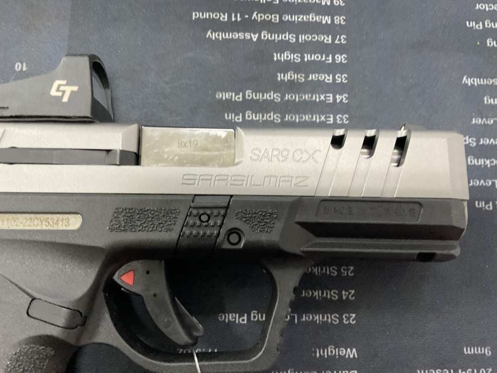 Sarsilmaz SAR9 CX OR W/crimson trace sight 6 moa 9mm 1 magazine -img-14
