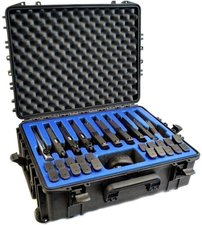 10 Pistol 20 Magazine DORO Wheeled Heavy Duty Case w/ Blue Topguard Foam-img-0