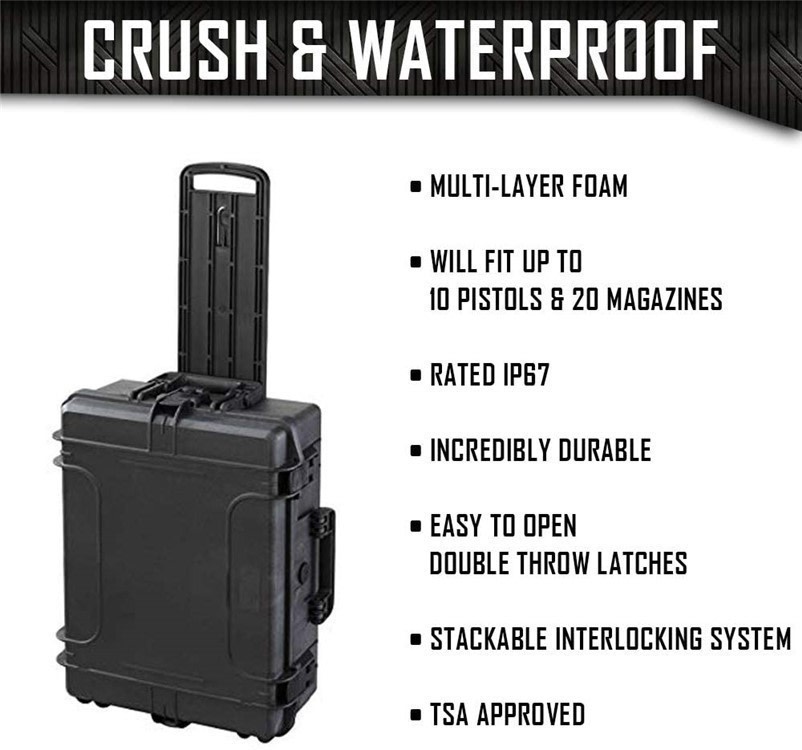 10 Pistol 20 Magazine DORO Wheeled Heavy Duty Case w/ Blue Topguard Foam-img-1
