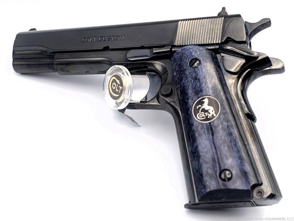 Colt Custom Shop Royal Blue 1911 70 Series Black Pearl Grips W/Medallions-img-6