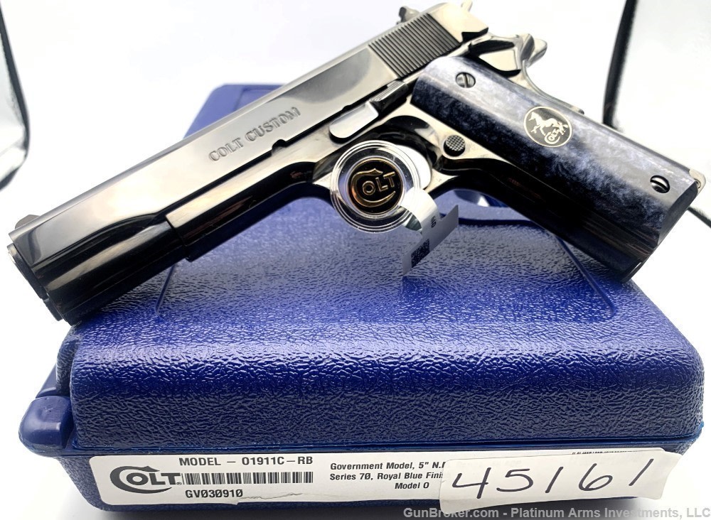 Colt Custom Shop Royal Blue 1911 70 Series Black Pearl Grips W/Medallions-img-9