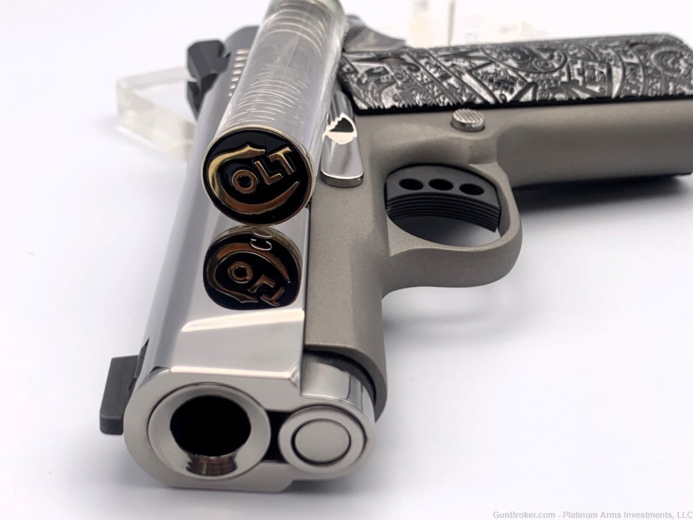 Ultra Rare COLT 1911 Defender 45 ACP 1911 Bright Polished Aztec Knife/Grips-img-2