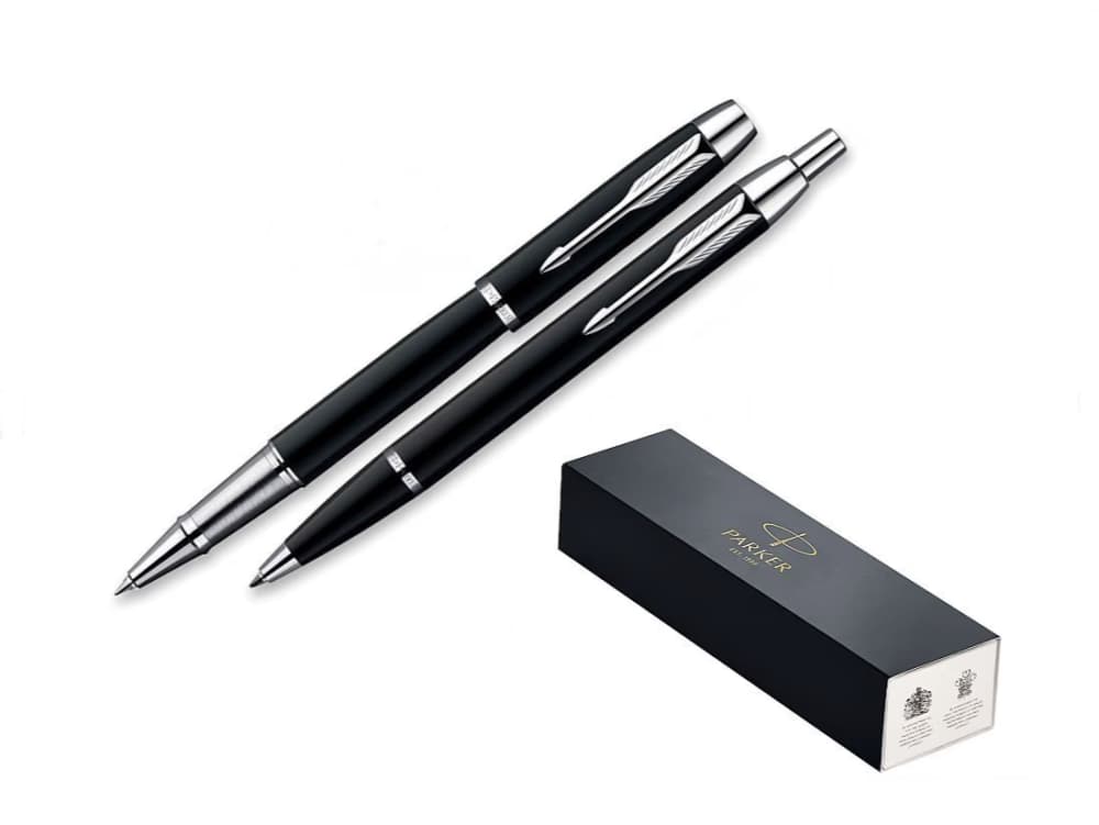 Luxury Black with Chrome Trim IM Ballpoint & Rollerball Pens Set by Parker-img-3