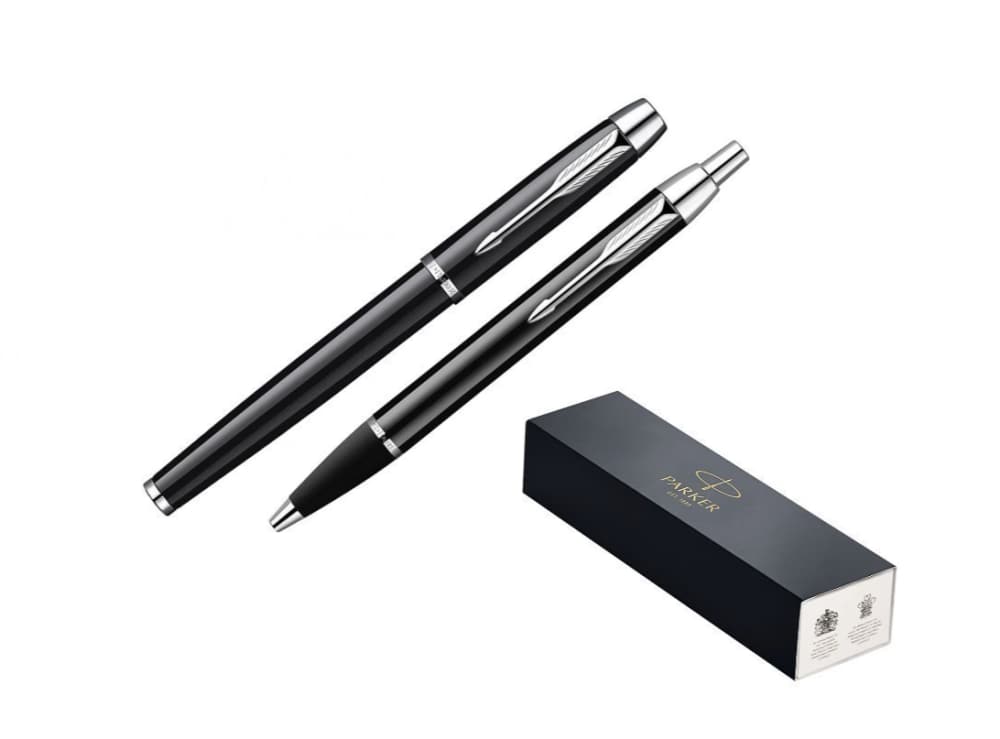 Luxury Black with Chrome Trim IM Ballpoint & Rollerball Pens Set by Parker-img-2