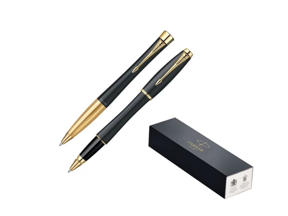 Luxury Black with Gold Trim Urban Ballpoint & Rollerball Pens Set by Parker-img-3