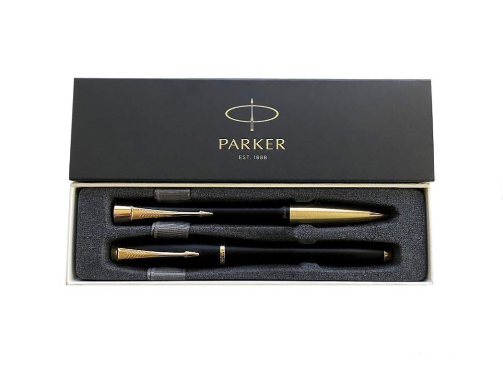 Luxury Black with Gold Trim Urban Ballpoint & Rollerball Pens Set by Parker-img-1