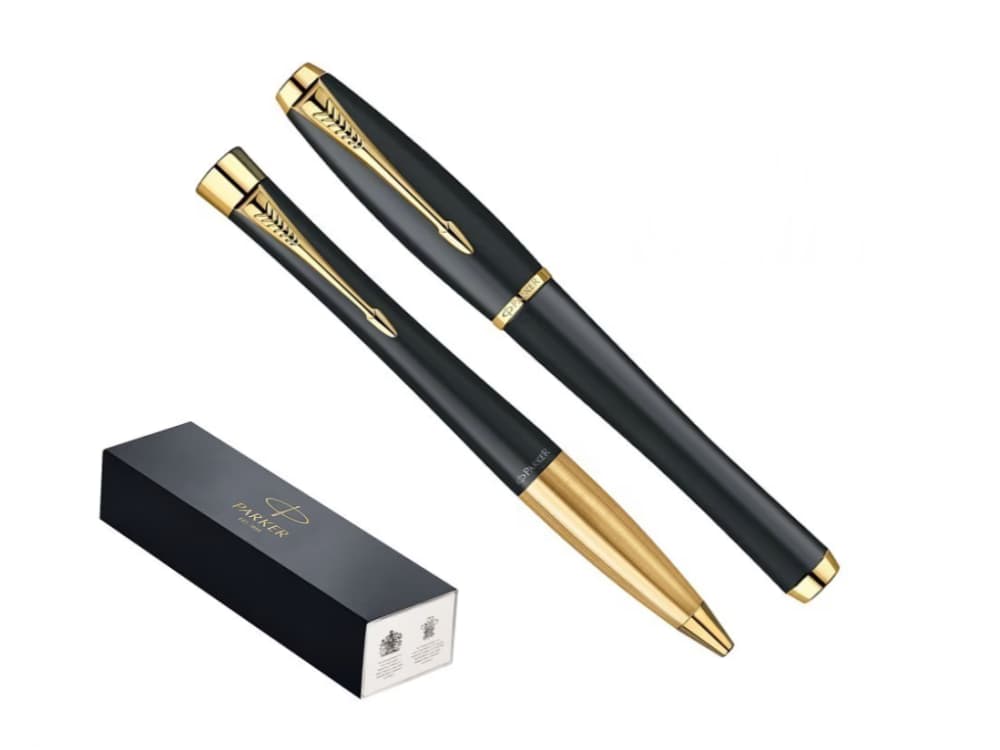 Luxury Black with Gold Trim Urban Ballpoint & Rollerball Pens Set by Parker-img-0