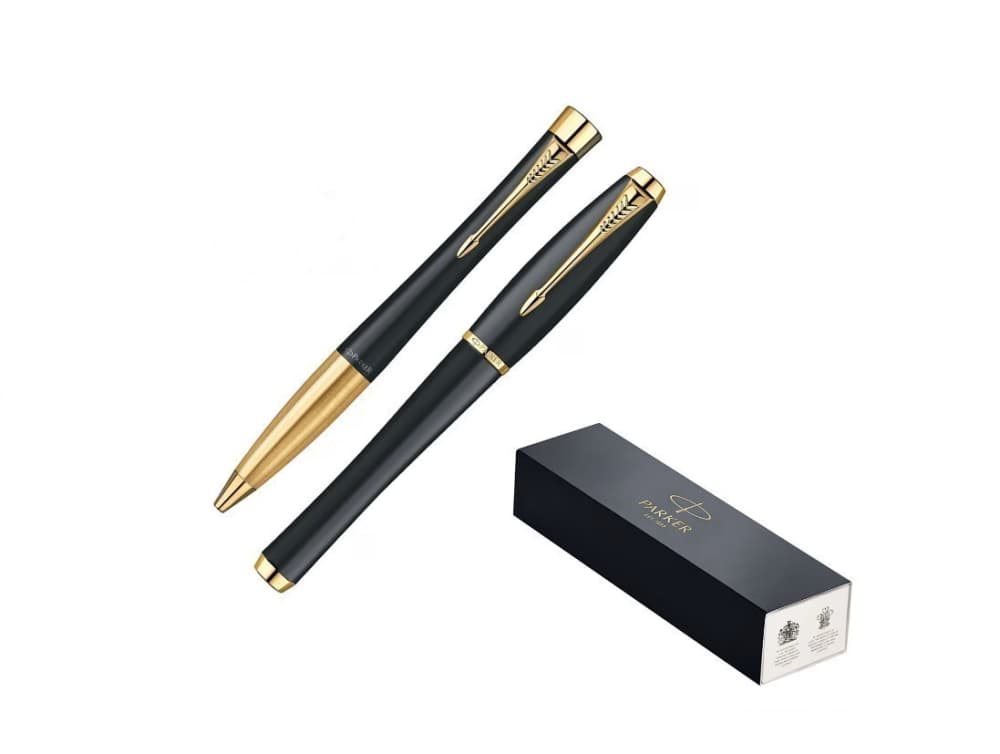 Luxury Black with Gold Trim Urban Ballpoint & Rollerball Pens Set by Parker-img-2
