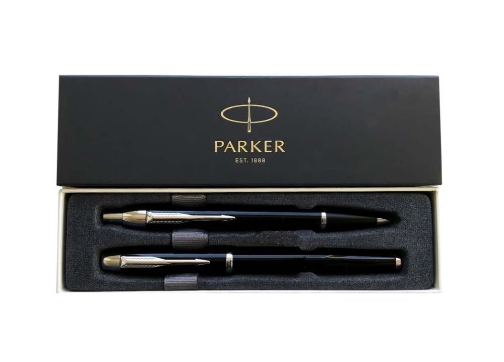 Luxe Set Black with Gold & Chrome Trim Ballpoint Rollerball Pens by Parker-img-1