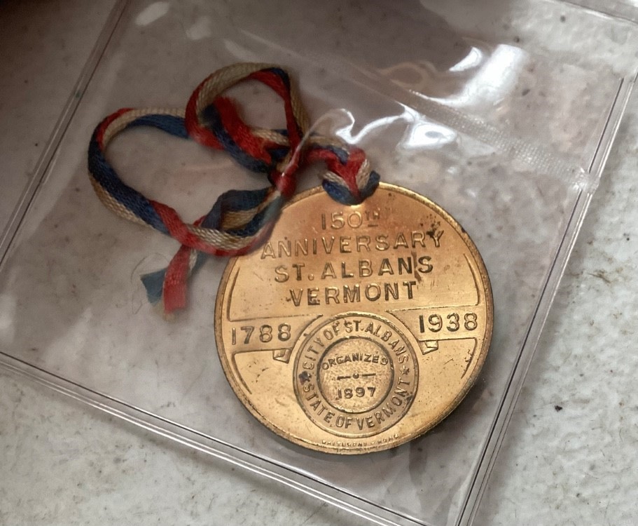 1938 ST Albans VT , Vermont 150th Anniversary Medal, Coin -img-0