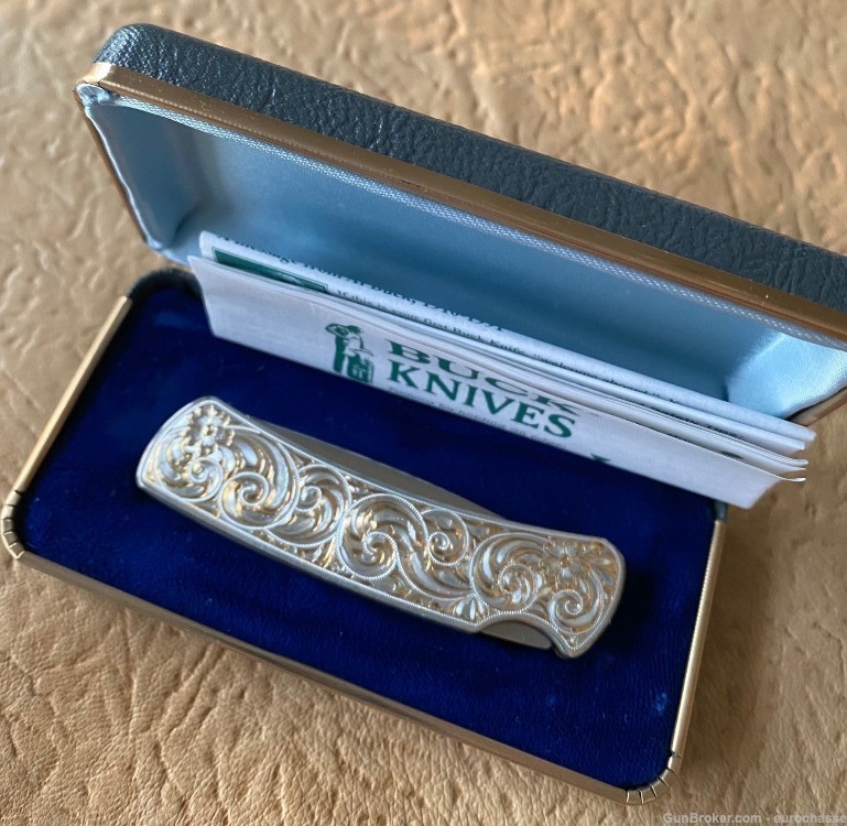 Buck Sterling Fully Engraved Ltd Edition Pocket Knife, New In Case-img-0