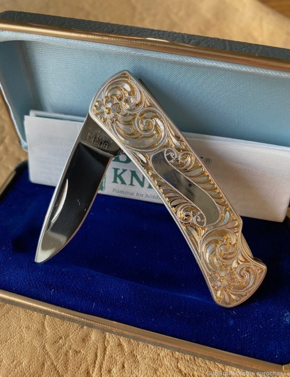 Buck Sterling Fully Engraved Ltd Edition Pocket Knife, New In Case-img-2