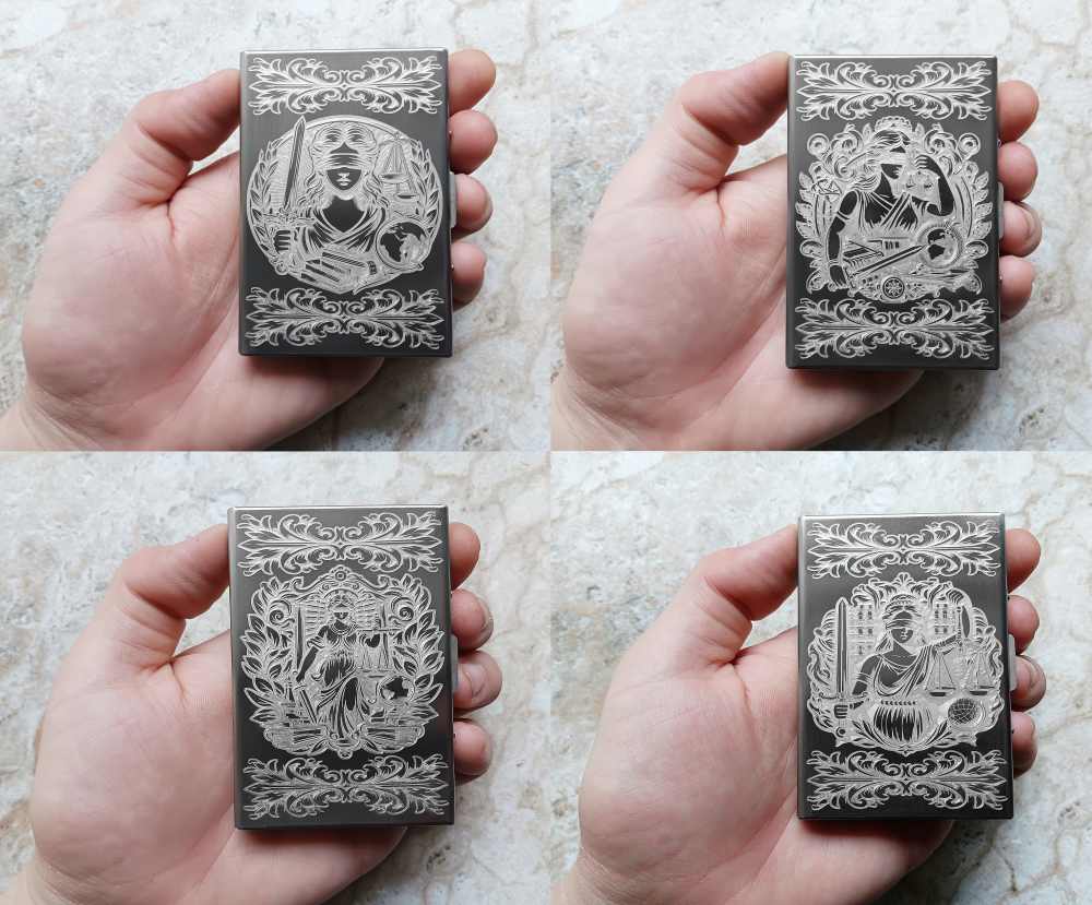 Card Holder Wallet RFID Lady Justice Gift Stainless Steel Case Floral-img-0