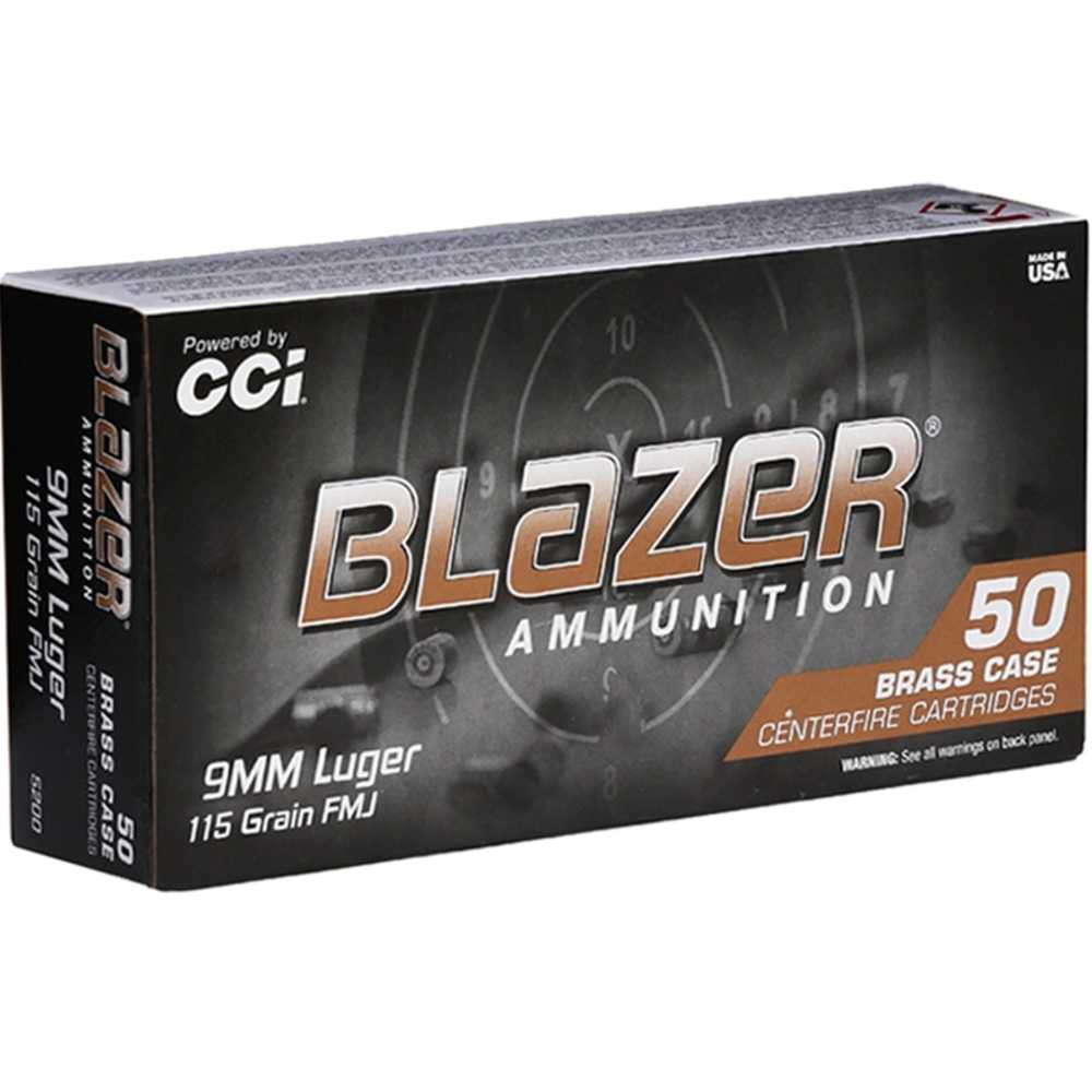 50 Rounds CCI Blazer Brass 9mm Ammo 115 Grain Full Metal Jacket 9 -img-0